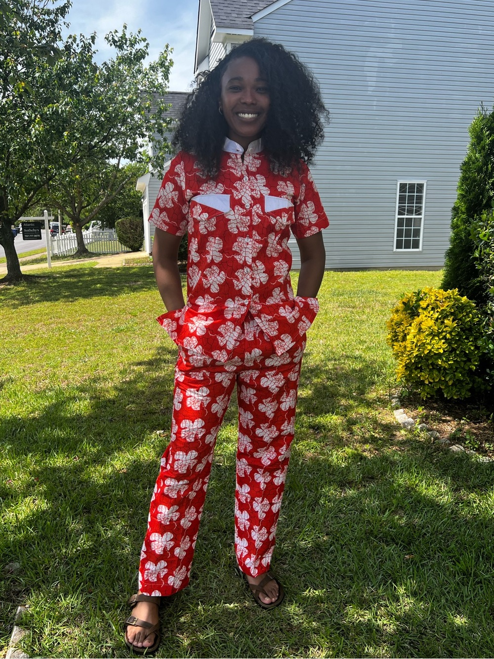 African Print Ankara Pant Set with White Pocket Accents